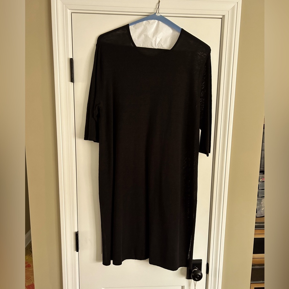 JJill ,Tunic Black Semi Sheer  top, Large,Linen & Rayon, like new condition
